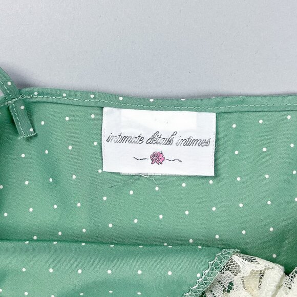 Polka Dot Slip, 90s Sage Green Dotted White with White Lace and Adjustable Strap - Picture 7 of 9